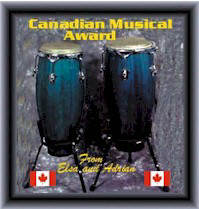 Adriano and Elsa's Canadian Music Site Award.  February 2, 2001.  We are the first Canadian Music Site to receive this award.!